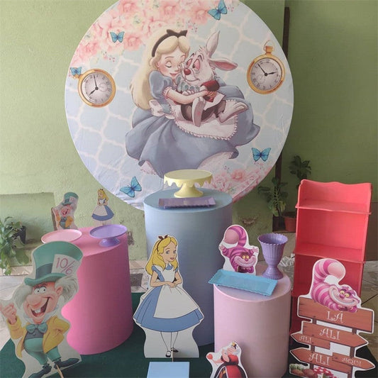 Lofaris Pink Floral And Sleepy Princess Round Birthday Backdorp