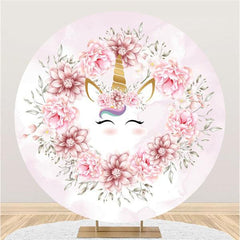 Lofaris Pink Floral And Unicorn Circle Backdrop For Baby Shower