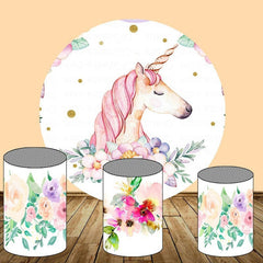 Lofaris Pink Floral And Unicorn Round Baby Shower Backdrop Kit