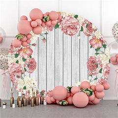 Lofaris Pink Floral And White Wood Round Backdrop For Decoration