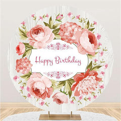 Lofaris Pink Floral And Wood Round Happy Birthday Backdrop