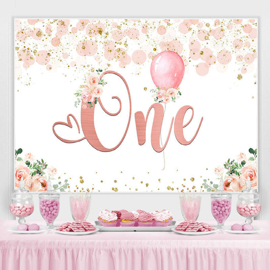 Lofaris Pink Floral Balloon 1st Birthday Backdrop for Girl