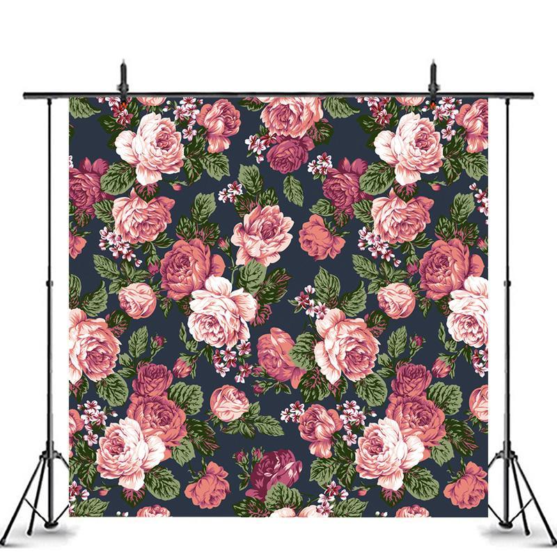 Lofaris Pink Floral Black Simple Photo Backdrop for Party