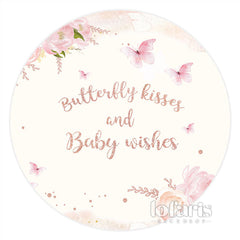 Lofaris Pink Floral Butterfly Baby Shower Round Backdrop For Girl