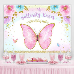 Lofaris Pink Floral Butterfly Happy Birthday Party Backdrop