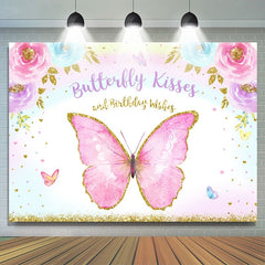 Lofaris Pink Floral Butterfly Happy Birthday Party Backdrop