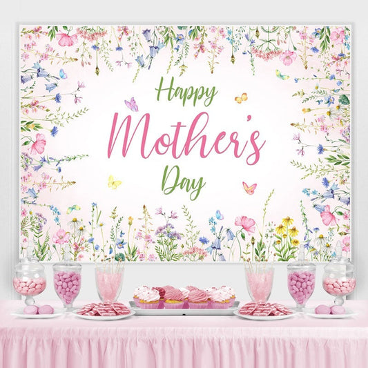 Lofaris Pink Floral Butterfly Themed Happy Mothers Day Backdrop