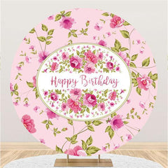Lofaris Pink Floral Circle Glitter Birthday Backdrop For Girl