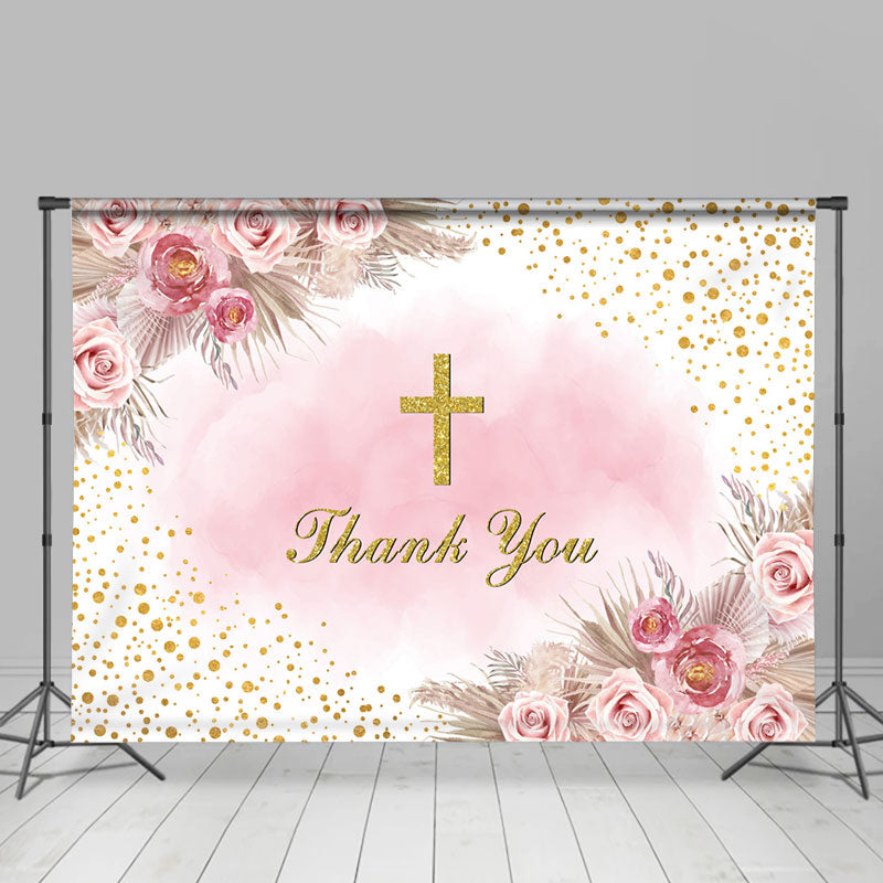 Lofaris Pink Floral Cross Backdrop For Thanksgiving Day