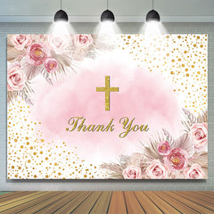 Lofaris Pink Floral Cross Backdrop For Thanksgiving Day