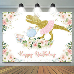 Lofaris Pink Floral Dinosaur Birthday Photoshoot Backdrop