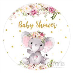 Lofaris Pink Floral Elephant Glitter Round Baby Shower Backdrop