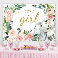Lofaris Pink Floral Elephant Its A Girl Baby Shower Backdrop