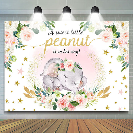Lofaris Pink Floral Elephant On Her Way Baby Shower Backdrop