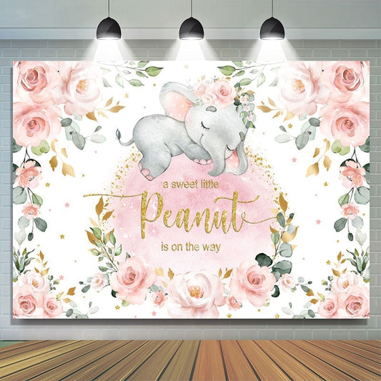 Lofaris Pink Floral Glitter Elephant Theme Baby Shower Backdrop