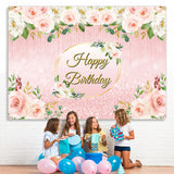 Load image into Gallery viewer, Lofaris Pink Floral Glitter Happy Birthday Backdrop For Girl