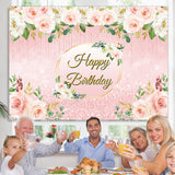 Load image into Gallery viewer, Lofaris Pink Floral Glitter Happy Birthday Backdrop For Girl