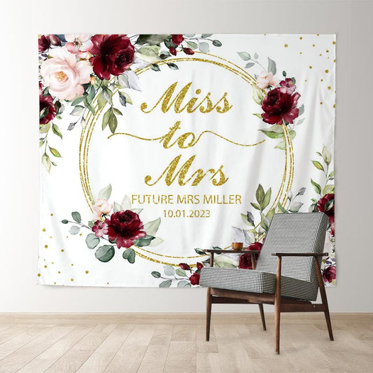 Lofaris Burgundy Floral Leaves Adorable Bridal Shower Backdrop