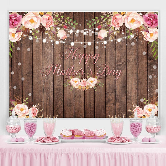 Lofaris Pink Floral Glitter Wooden Happy Mothers Day Backdrop
