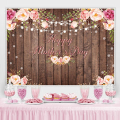 Lofaris Pink Floral Glitter Wooden Happy Mothers Day Backdrop