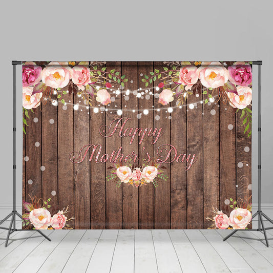 Lofaris Pink Floral Glitter Wooden Happy Mothers Day Backdrop