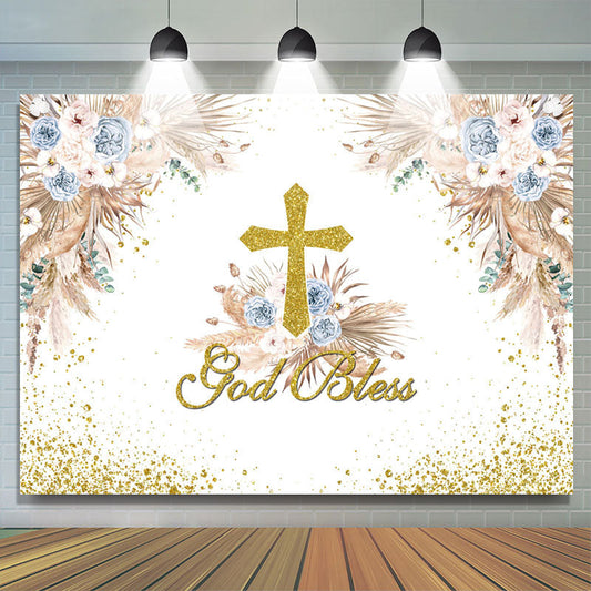 Lofaris Pink Floral God Bless Boho Baby Shower Backdrop