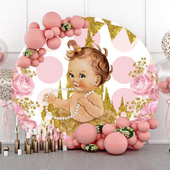 Lofaris Pink Floral Gold Glitter Castle Baby Shower Backdrop