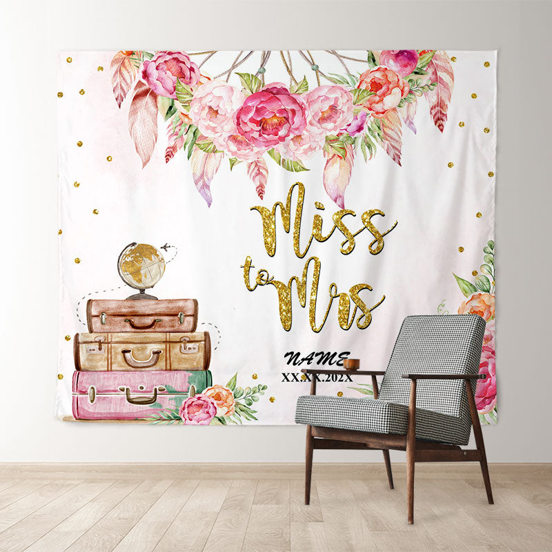 Lofaris Pink Floral Gold Adorable And Sweet Wedding Backdrop
