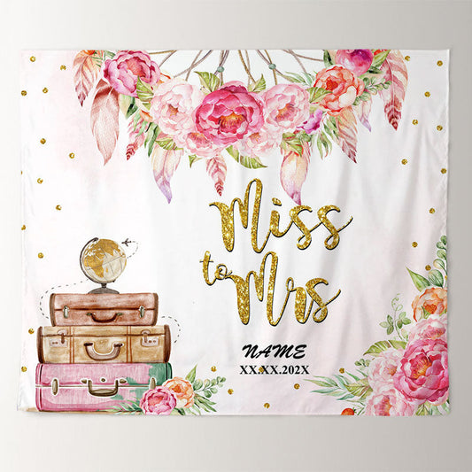 Lofaris Pink Floral Gold Adorable And Sweet Wedding Backdrop