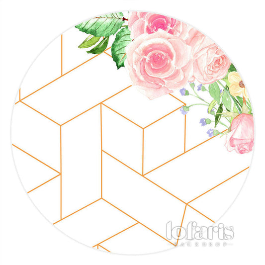 Lofaris Pink Floral Grace Simple Circle Birthday Backdrop