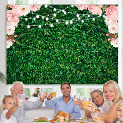 Lofaris Pink Floral Green Leaves Glitter Party Backdrop for Photo
