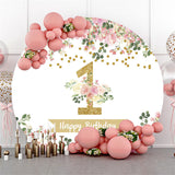 Load image into Gallery viewer, Lofaris Pink Floral Green Leaves Gold Happy 1st Birthday Backdrop