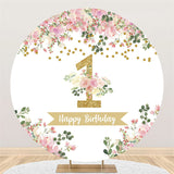 Load image into Gallery viewer, Lofaris Pink Floral Green Leaves Gold Happy 1st Birthday Backdrop