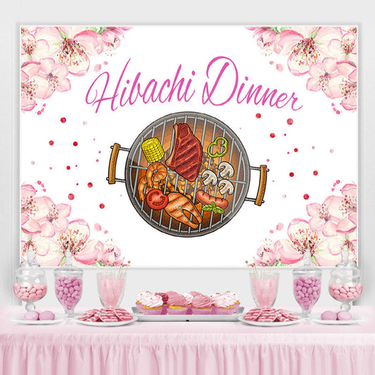 Lofaris Pink Floral Hibachi Dinner Themed Birthday Backdrop