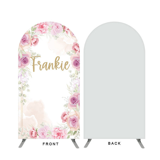 Lofaris Pink Floral Light Khaki Bridal Shower Double Sided Arch Backdrop