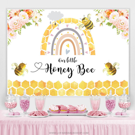Lofaris Pink Floral Little Honey Bee Birthday Party Backdrop