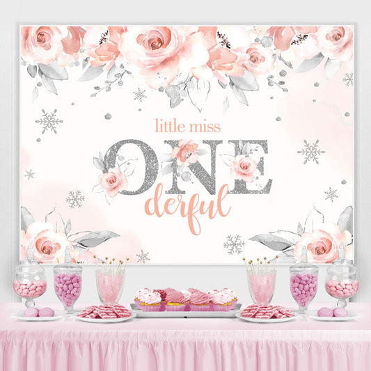 Lofaris Pink Floral Little Miss Onederful Birtheday Backdrop