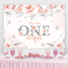 Lofaris Pink Floral Little Miss Onederful Birtheday Backdrop