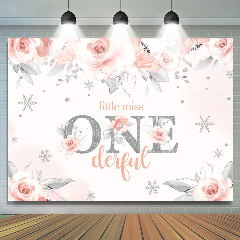 Lofaris Pink Floral Little Miss Onederful Birtheday Backdrop