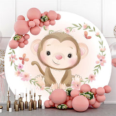 Lofaris Pink Floral Monkey Themed Baby Shower Circle Backdrop