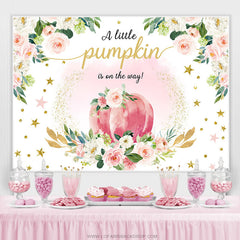 Lofaris Pink Floral Pumpkin Boho Theme Baby Shower Backdrop
