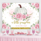 Load image into Gallery viewer, Lofaris Pink Floral Pumpkin On The Way Backdrop for Baby Shower