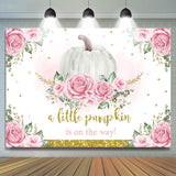 Load image into Gallery viewer, Lofaris Pink Floral Pumpkin On The Way Backdrop for Baby Shower