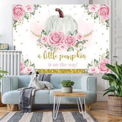 Lofaris Pink Floral Pumpkin On The Way Backdrop for Baby Shower