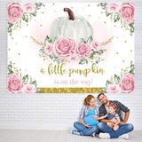 Load image into Gallery viewer, Lofaris Pink Floral Pumpkin On The Way Backdrop for Baby Shower