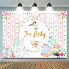 Lofaris Pink Floral Rabbit Bird Cup Tea Party Theme Backdrop