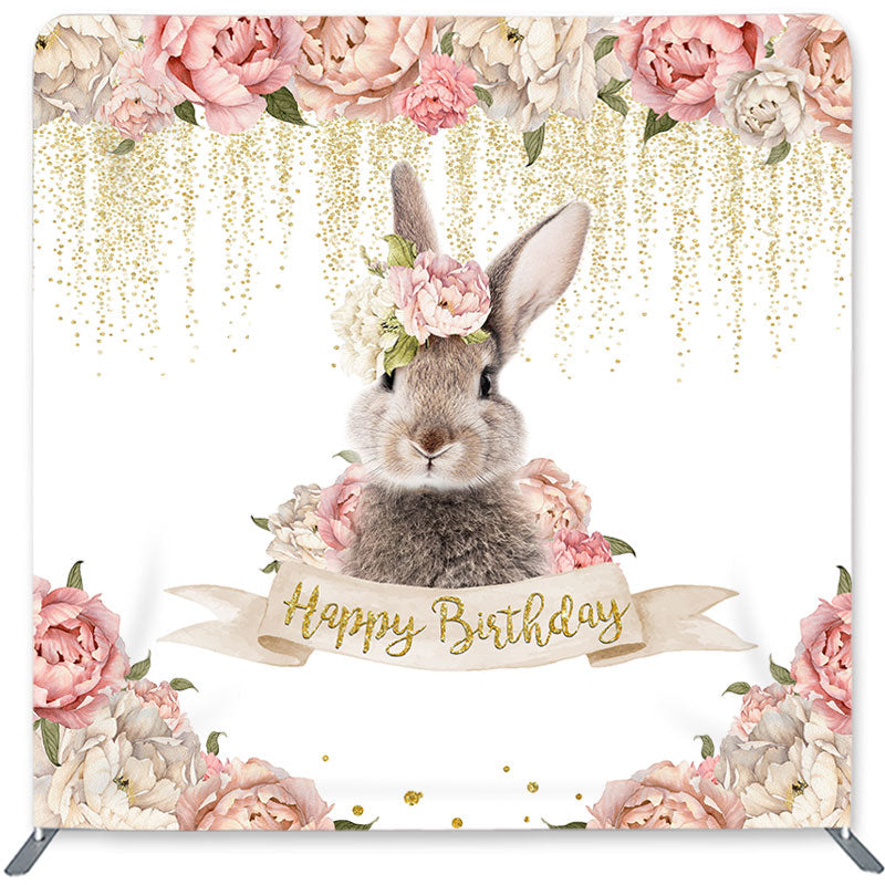 Lofaris Pink Floral Rabbit Double-Sided Backdrop for Birthday