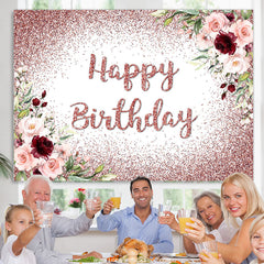 Lofaris Pink Floral Red Glitter Backdrop For Happy Birthday