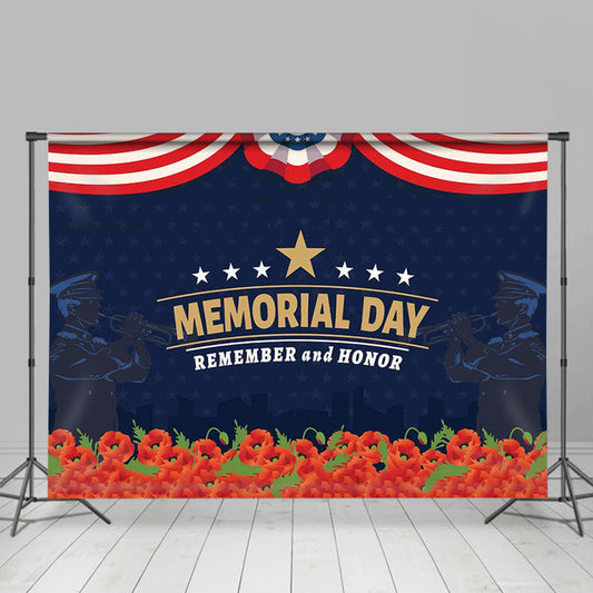 Lofaris Pink Floral Remember Honor Memorial Day Backdrop Banner