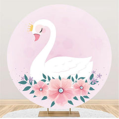 Lofaris Pink Floral Swan Round Party Backdrop for Girls